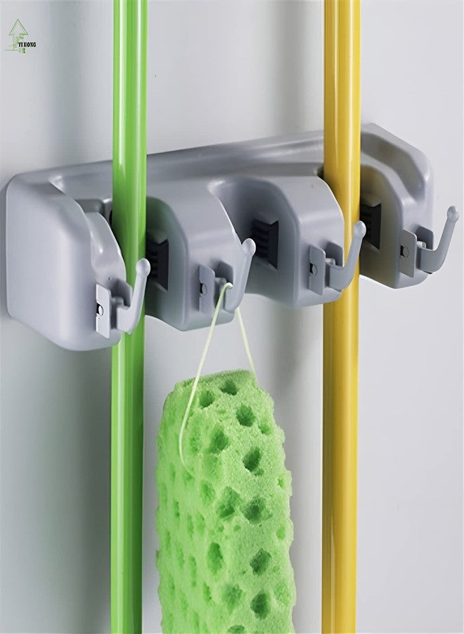 Garth Plastic Broom Holder Wall Mounted | Mop Holder For Wall | Mop And Broom Holder Wall Mount | Mop Stand | Broom Hanger Wall Mounted With Hanger Hooks For Bathroom & Kitchen (3 Slot 4 Hooks) - Image 4